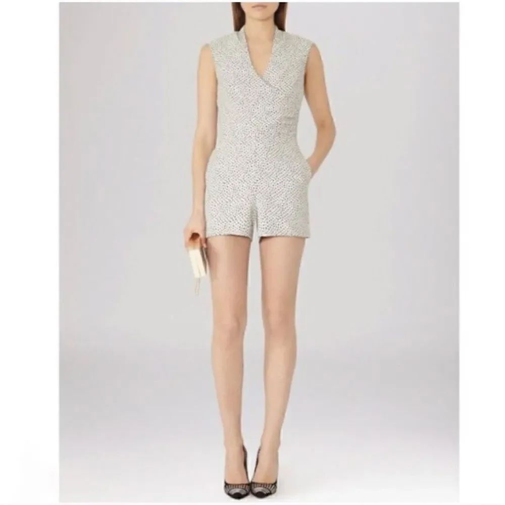 Reiss Jeanette Jacquard Jumpsuit Romper Women’s Small 4 Sleeveless Grey Black